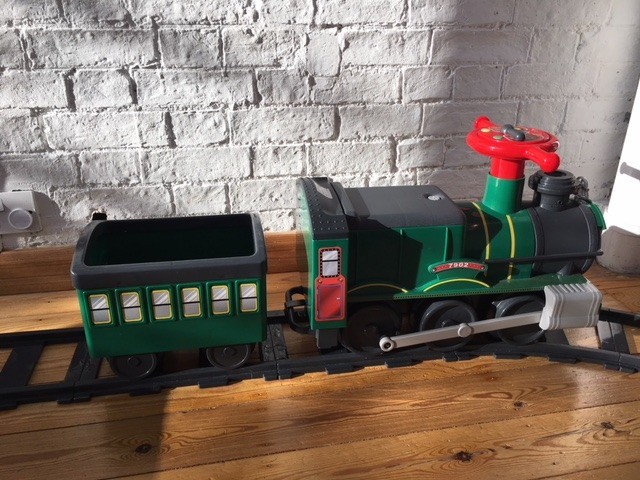 chad valley powered ride on train and track set